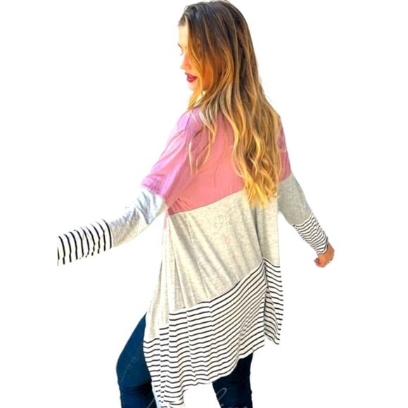 (Out Of Stock) Mauve Color Block Stripe Cardigan - Picture 3 of 6
